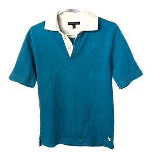 Vintage Banana Republic Rugby Polo Shirt Sz XS Teal Blue White Spell out Collar
